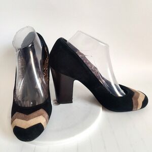 Missoni x Target Pumps Size 9 Black Suede Chevron Zigzag Block Heel Leather Sole
